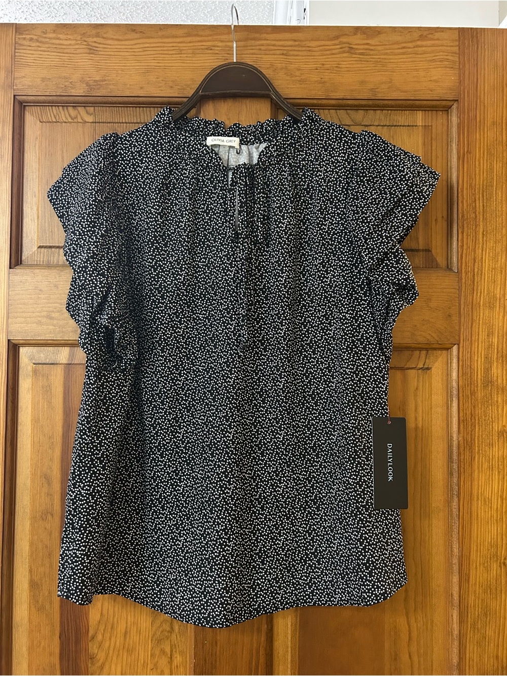 Dalya & Co. Black Microdot Ruffle Sleeve Top